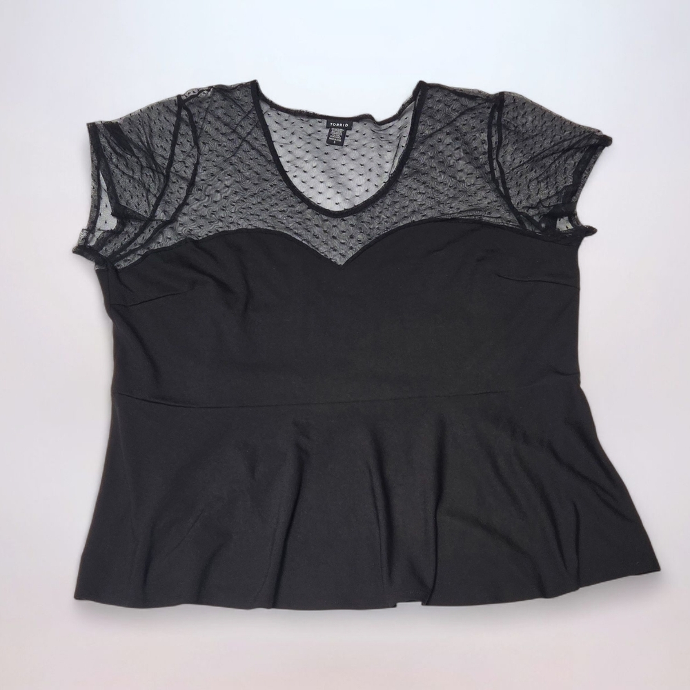 Torrid Sweetheart Sheer Peplum Black Blouse (5X)